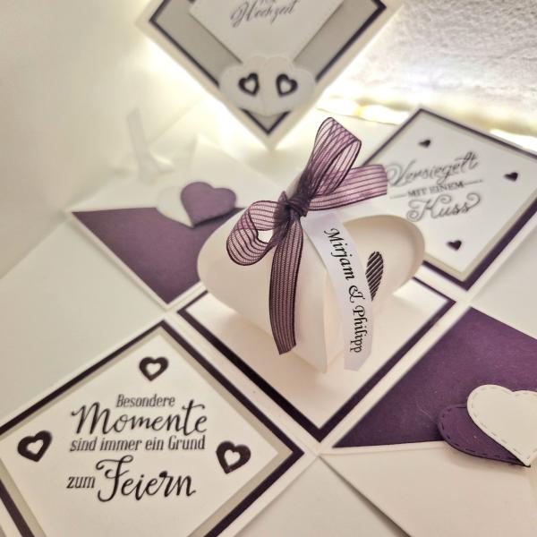 Explosionsbox Hochzeit | Geldgeschenk | Zierschachtel | Namen individualisierbar 7x7x7cm oder 10x10x10cm